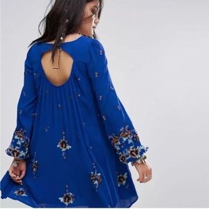 Free People S Floral Blue Embroidered Long Sleeve Dress NO FLAWS $168